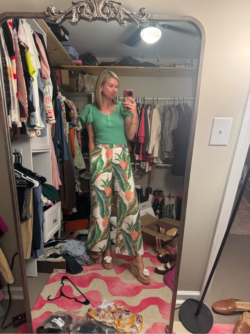 FARM Rio White Tropical Pineapple Print Pantsuit with Green Leaves